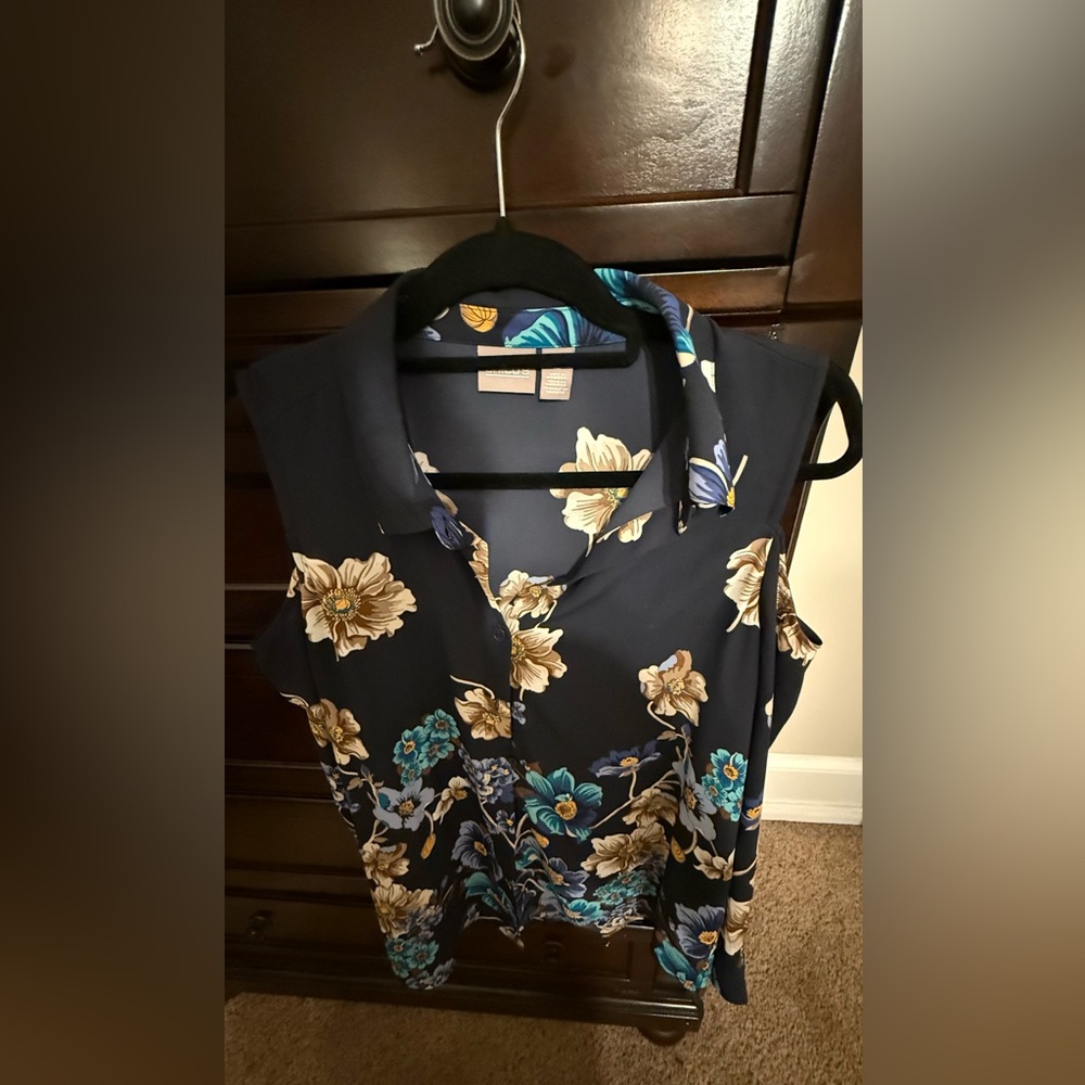 Chico Navy Floral Cold-Shoulderoul Blouse
